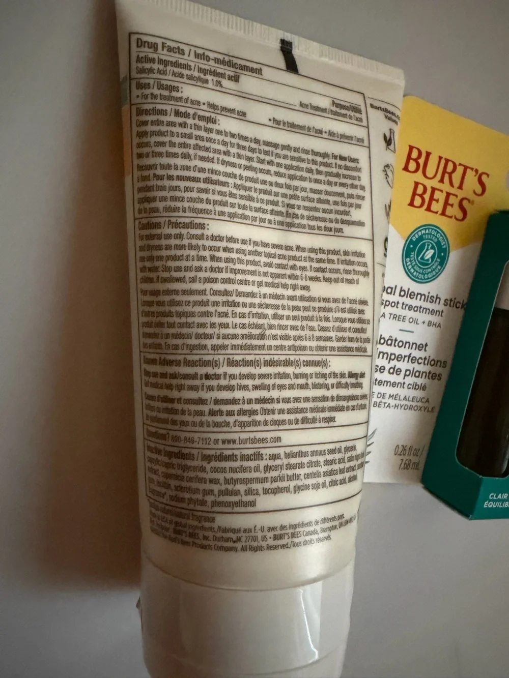 Burt's Bees Acne Solutions Deep Cleansing Scrub(Exp 9/26) & Herbal Blemish Stick